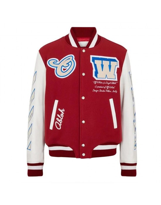 On The Go Red Wool and Leather Varsity Jacket