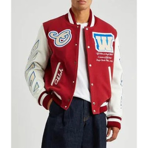 On The Go Red Wool and Leather Varsity Jacket