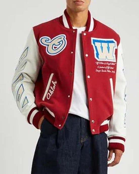 On The Go Red Wool and Leather Varsity Jacket On The Go Red Wool and Leather Varsity Jacket