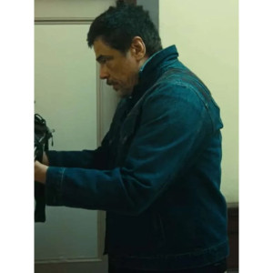 One Battle After Another Benicio Del Toro Blue Jacket