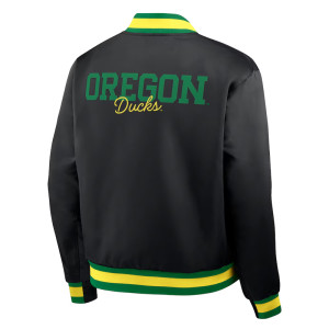 Oregon Ducks Legacy Bomber Black Full-Snap Satin Jacket