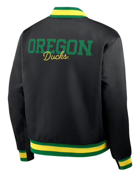 Oregon Ducks Legacy Bomber Black Full-Snap Satin Jacket