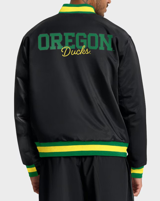 Oregon Ducks Legacy Bomber Black Full-Snap Satin Jacket