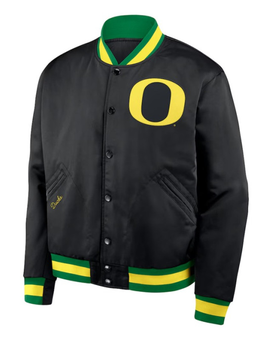 Oregon Ducks Legacy Bomber Black Full-Snap Satin Jacket