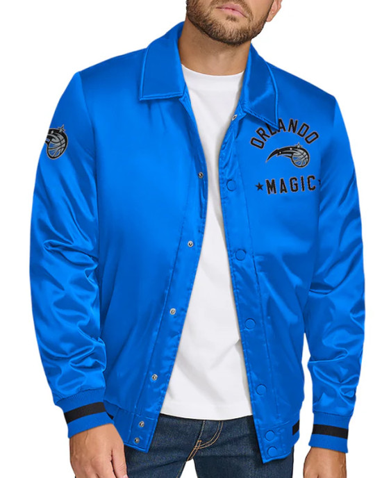 Orlando Magic Stitch Applique Blue Satin Jacket Orlando Magic Stitch Applique Blue Satin Jacket