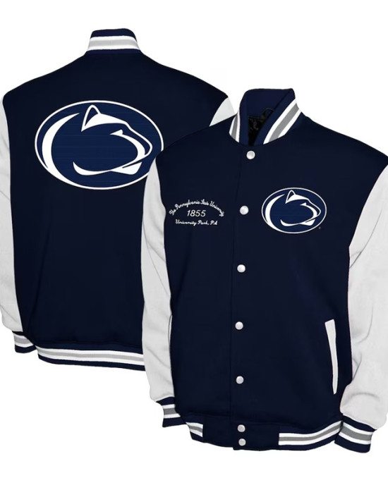 Penn State Nittany Lions Fleece Navy and White Varsity Jacket