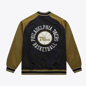 Philadelphia 76ers Black/Olive Satin Double Clutch Jacket