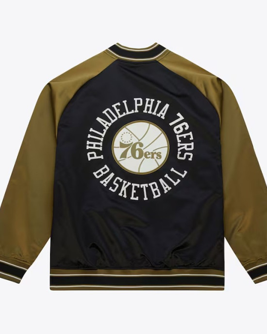 Philadelphia 76ers Black/Olive Satin Double Clutch Jacket