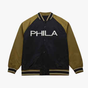 Philadelphia 76ers Black/Olive Satin Double Clutch Jacket