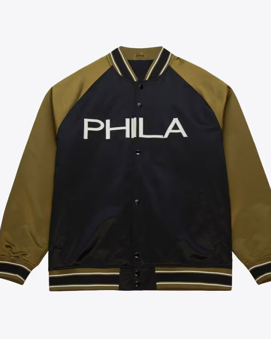 Philadelphia 76ers Black/Olive Satin Double Clutch Jacket