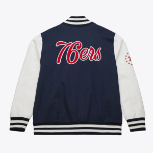 Philadelphia 76ers Navy and White Fleece Varsity Jacket