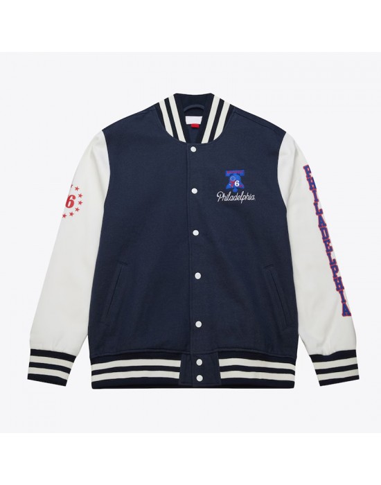 Philadelphia 76ers Navy and White Fleece Varsity Jacket