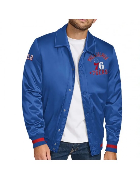 Philadelphia 76ers Stitch Applique Royal Satin Jacket