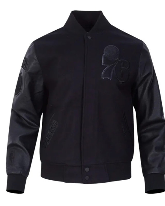 Philadelphia 76ers Triple Black Varsity Jacket