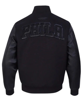 Philadelphia 76ers Triple Black Varsity Jacket