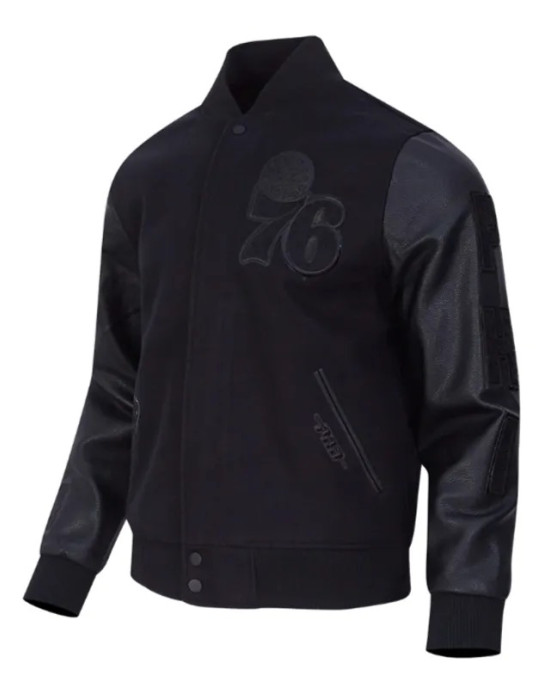 Philadelphia 76ers Triple Black Varsity Jacket