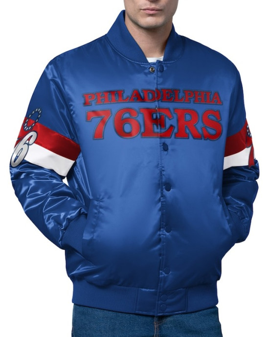 Philadelphia 76ers Triple Option Varsity Satin Jacket