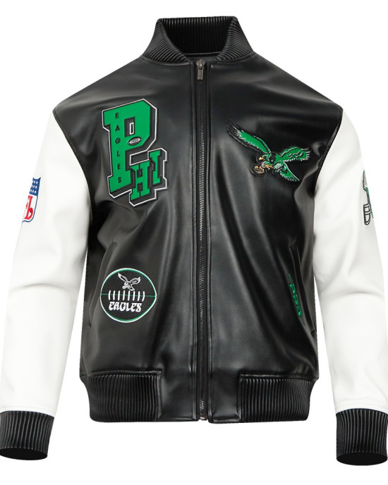 Philadelphia Eagles Best Of Men's Leather Varsity Jacket Black/White