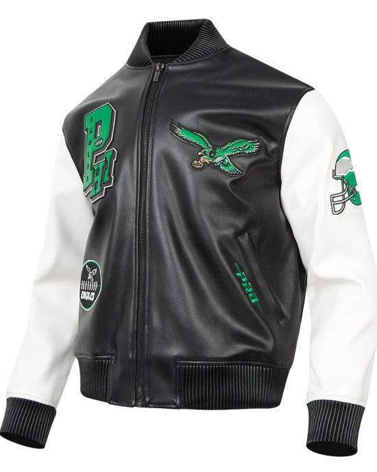 Philadelphia Eagles Best Of Men's Leather Varsity Jacket Black/White