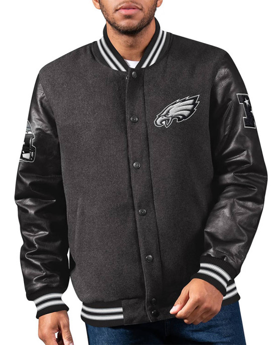 Philadelphia Eagles First Rounder Black Varsity Jacket Philadelphia Eagles First Rounder Black Varsity Jacket