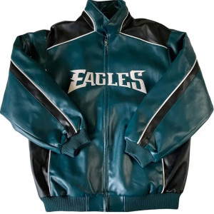Philadelphia Eagles Green and Black Leather Jacket - Stylish NFL Fan Gear