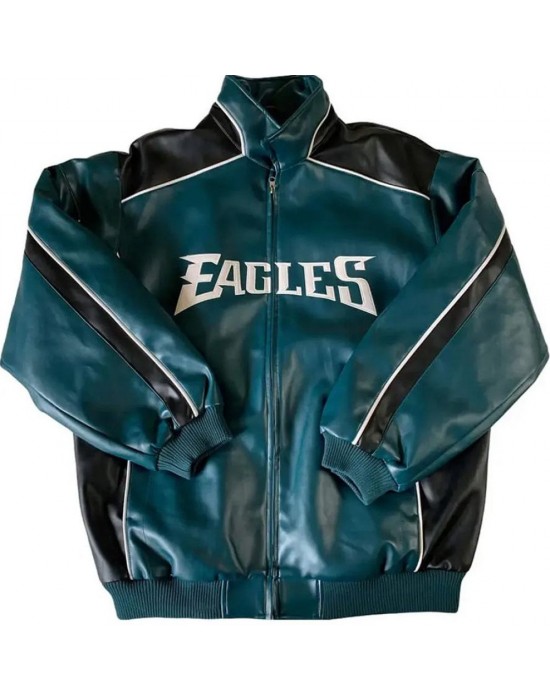 Philadelphia Eagles Green and Black Leather Jacket - Stylish NFL Fan Gear