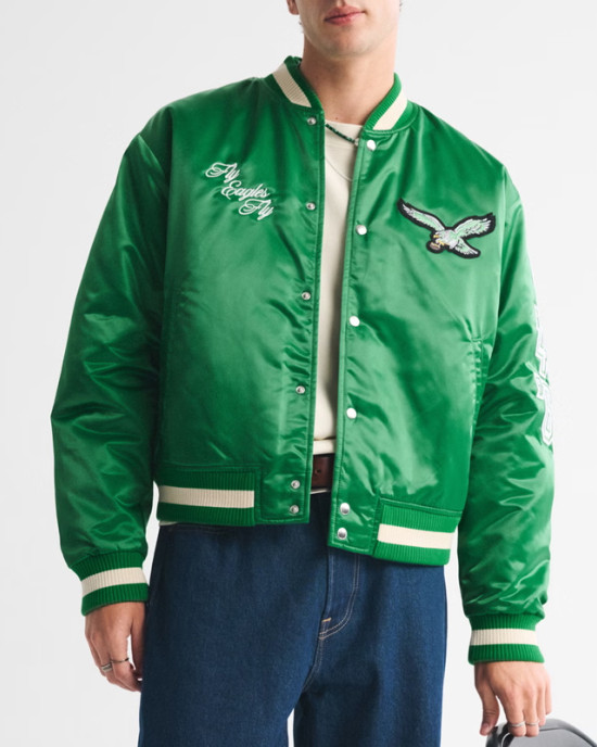 Philadelphia Eagles Green Varsity Bomber Satin Jacket