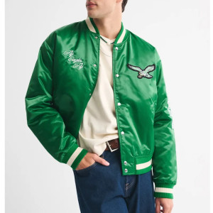 Philadelphia Eagles Green Varsity Bomber Satin Jacket