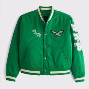 Philadelphia Eagles Green Varsity Bomber Satin Jacket