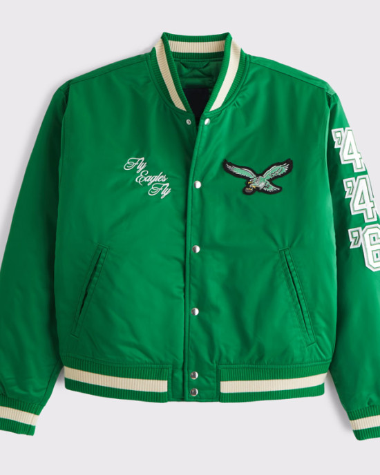 Philadelphia Eagles Green Varsity Bomber Satin Jacket
