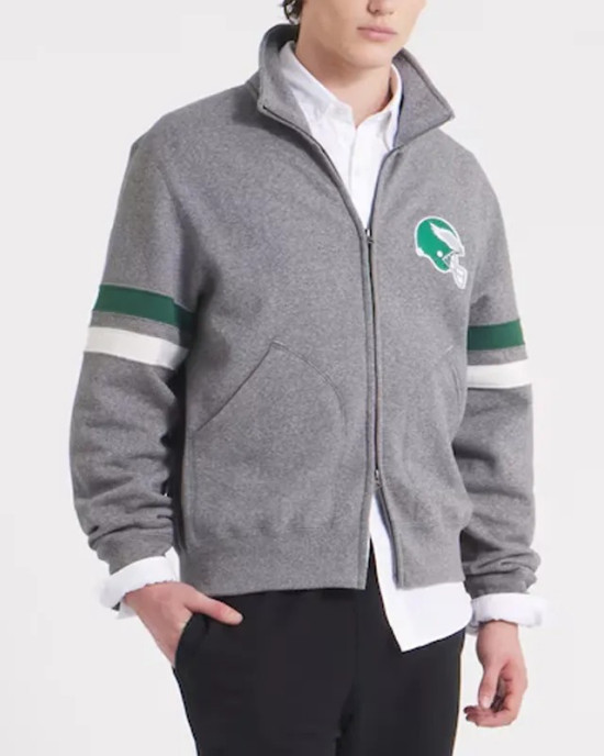 Philadelphia Eagles Heather Gray Striped Fleece Jacket Philadelphia Eagles Heather Gray Striped Fleece Jacket