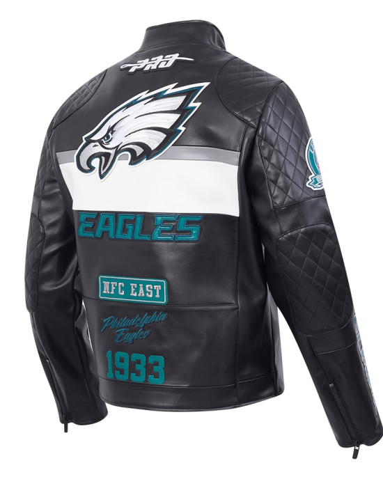 Philadelphia Eagles Men's Black Leather Moto Racing Jacket