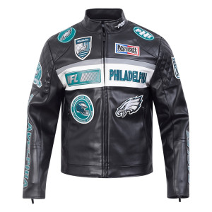 Philadelphia Eagles Men's Black Leather Moto Racing Jacket