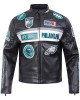 Philadelphia Eagles Men's Black Leather Moto Racing Jacket