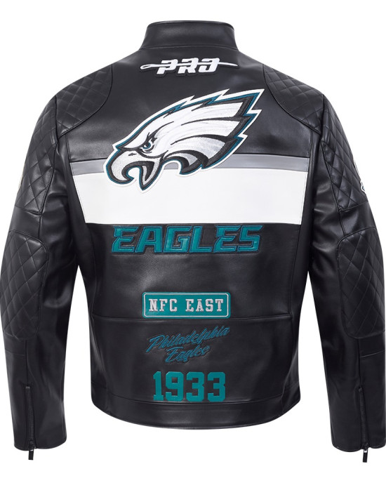 Philadelphia Eagles Men's Black Leather Moto Racing Jacket