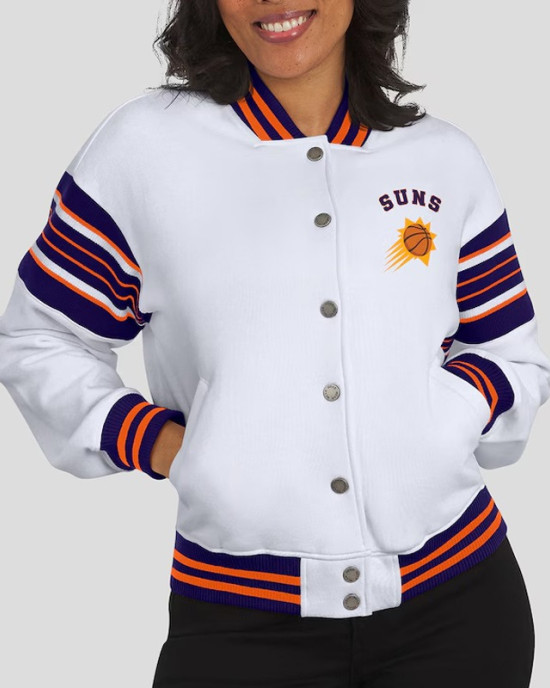 Phoenix Suns Snap Front White Fleece Jacket