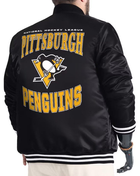 Pittsburgh Penguins Adaptive Bold Logo Varsity Satin Jacket