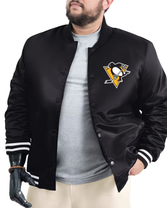 Pittsburgh Penguins Adaptive Bold Logo Varsity Satin Jacket