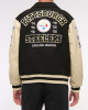 Pittsburgh Steelers Black and Eggshell Varsity Bomber Jacket