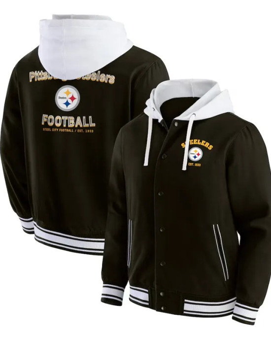 Pittsburgh Steelers Black Cotton Hooded Jacket Pittsburgh Steelers Black Cotton Hooded Jacket