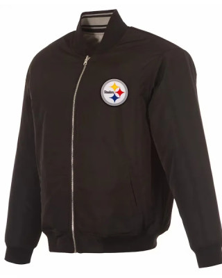 Pittsburgh Steelers Black/Gray Full-Zip Reversible Flight Jacket