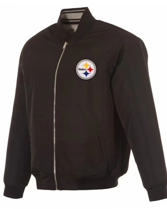 Pittsburgh Steelers Black/Gray Full-Zip Reversible Flight Jacket