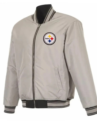 Pittsburgh Steelers Black/Gray Full-Zip Reversible Flight Jacket