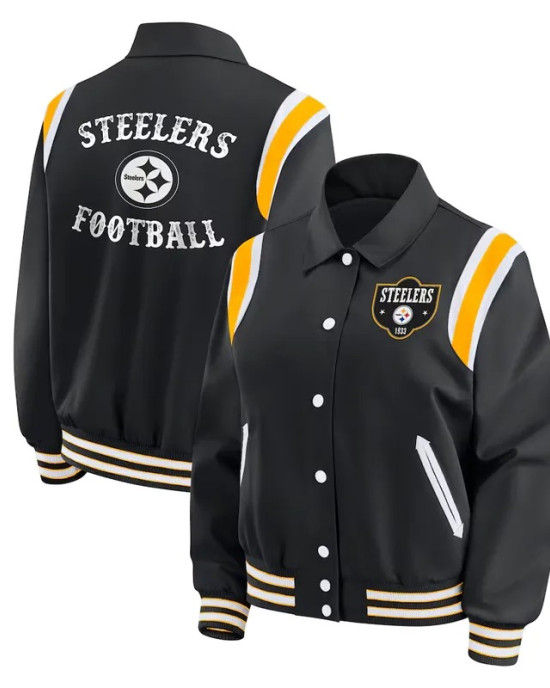Pittsburgh Steelers Lightweight Black Varsity Satin Jacket