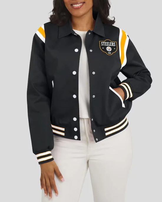 Pittsburgh Steelers Lightweight Black Varsity Satin Jacket