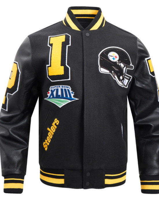 Pittsburgh Steelers Mashup Rib Varsity Wool/Leather Jacket Pittsburgh Steelers Mashup Rib Varsity Wool/Leather Jacket