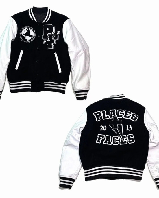 Places Plus Faces Black and White Varsity Jacket Places Plus Faces Black and White Varsity Jacket