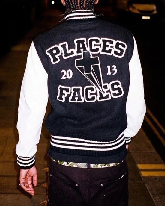 Places Plus Faces Black and White Varsity Jacket Places Plus Faces Black and White Varsity Jacket