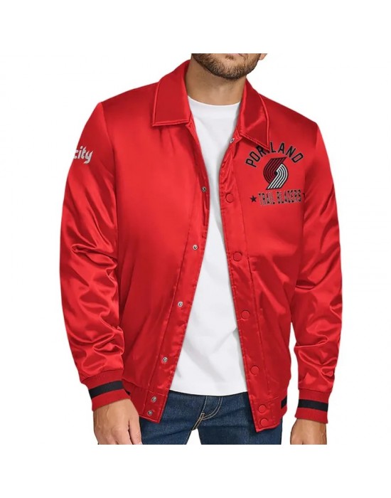 Portland Trail Blazers Stitch Applique Red Satin Jacket
