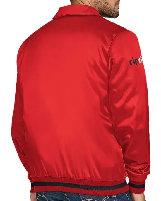 Portland Trail Blazers Stitch Applique Red Satin Jacket Portland Trail Blazers Stitch Applique Red Satin Jacket